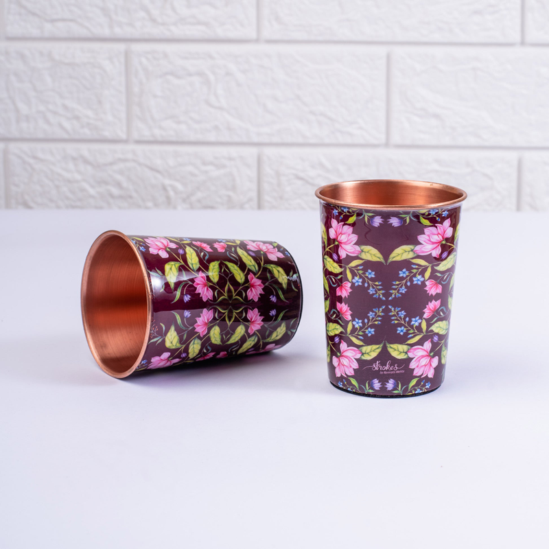 Summer Florescence Copper Tumblers Maroon - Set of 2