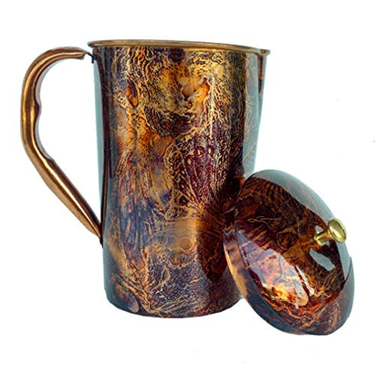 Rastogi Handicrafts Screen Printed Pure Copper Water jug Pitcher 1500 ml (Mix Print bttl)